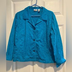 Chico's Blue Cotton Brocade Design Button-down Blazer with 4 Metal Buttons Sz 2